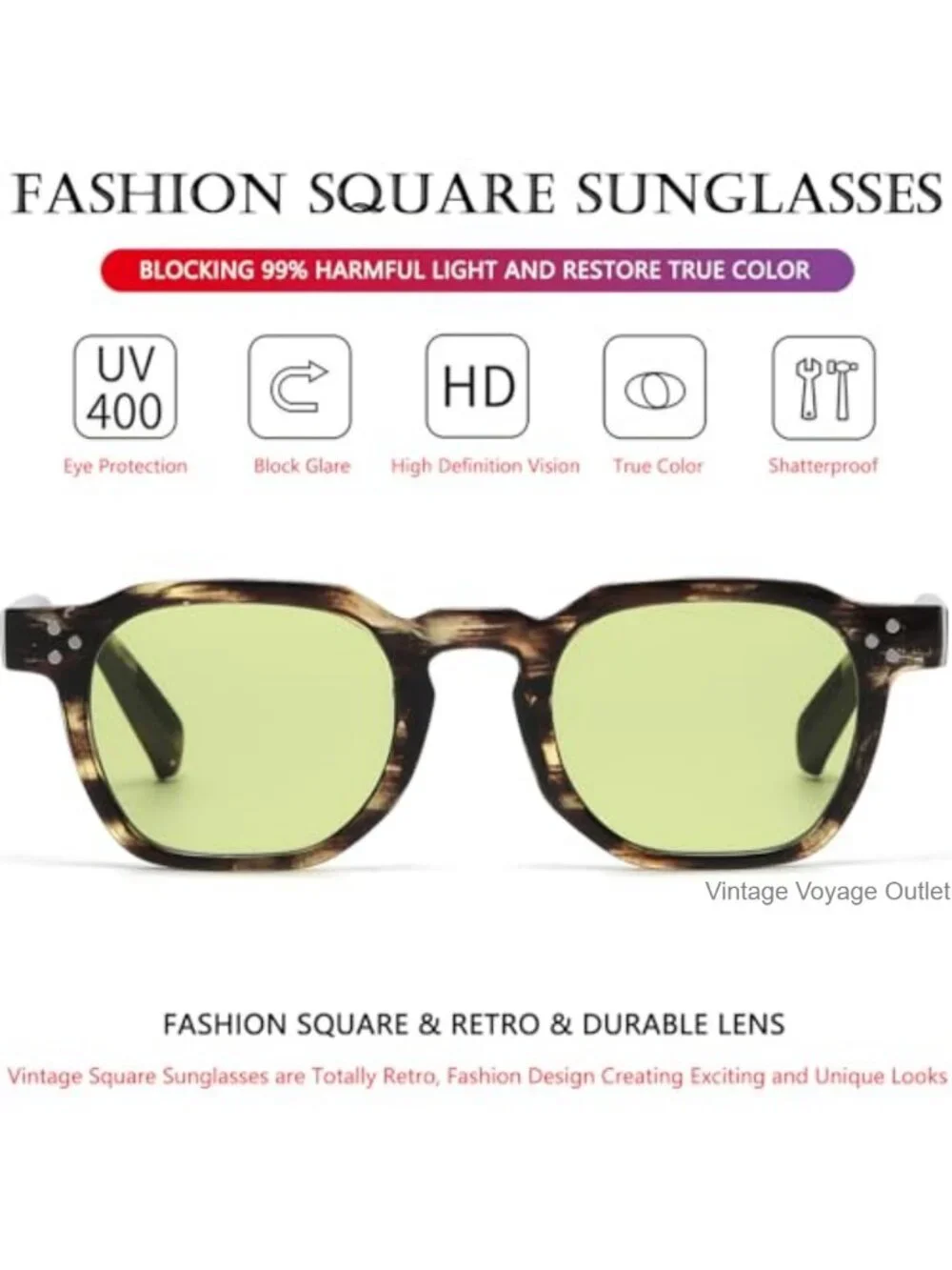 Retro Square Sunglasses for Women Men Thick Frame Non-Polarized UV400